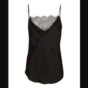 7 For All Mankind Lace Cowl Cami in Jet Black